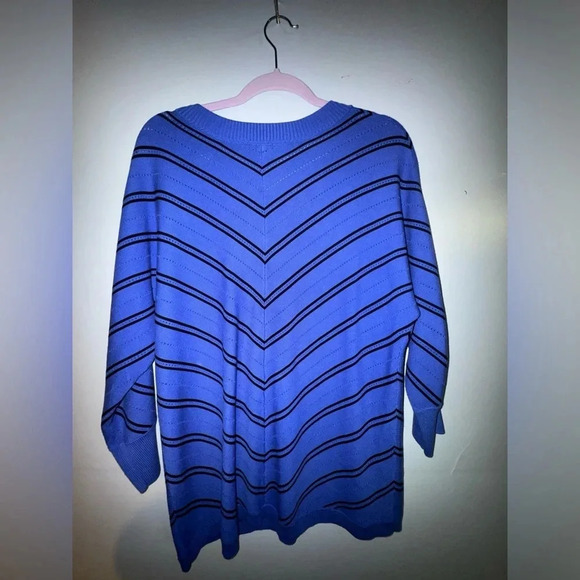 Talbots women's Blue V-Neck Chevron Stripe Cotton Blend Pullover Sweater Size XL - Picture 5 of 5